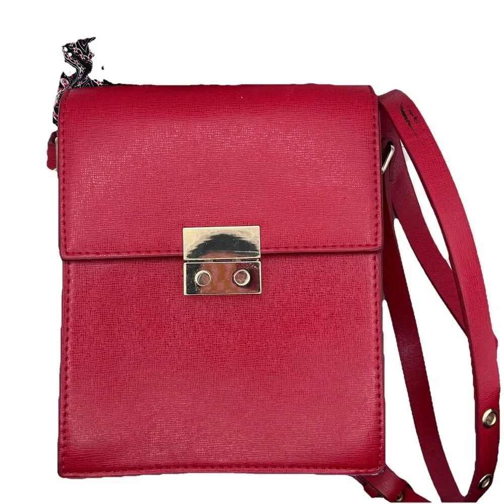 Zara Trafaluc red crossbody purse 8 x 6 x 2.25 faux leather attached twilly